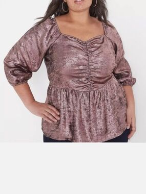 Lane Bryant Metallic Rose Ruched Peplum Blouse